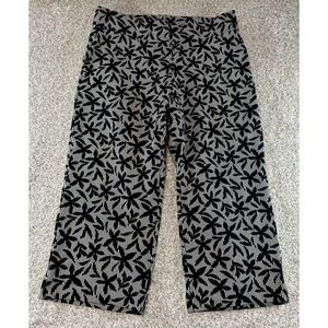 Lands End Starfish Crop Pants Womens Size Large L WWhite Black Floral Striped